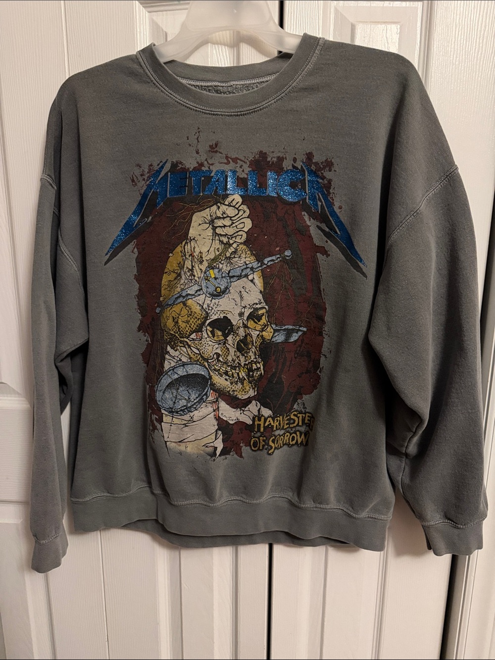 Metallica Harvester of Sorrow Graphic Crewneck Sweater - Gray